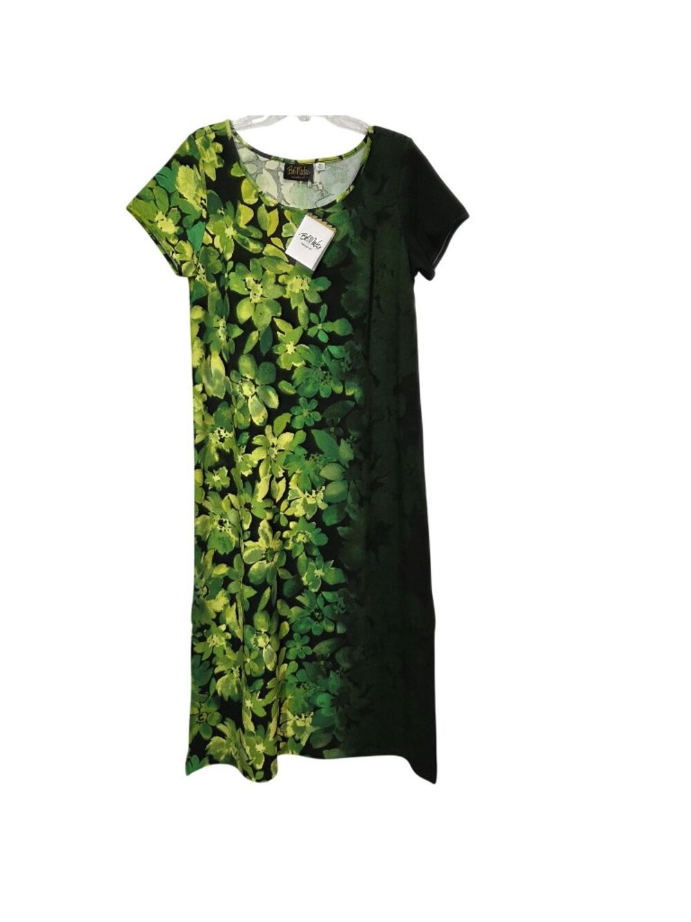 Bob Mackie Dress Medium P Petite Green Ombre Floral Art Whimsigoth Maxi NEW